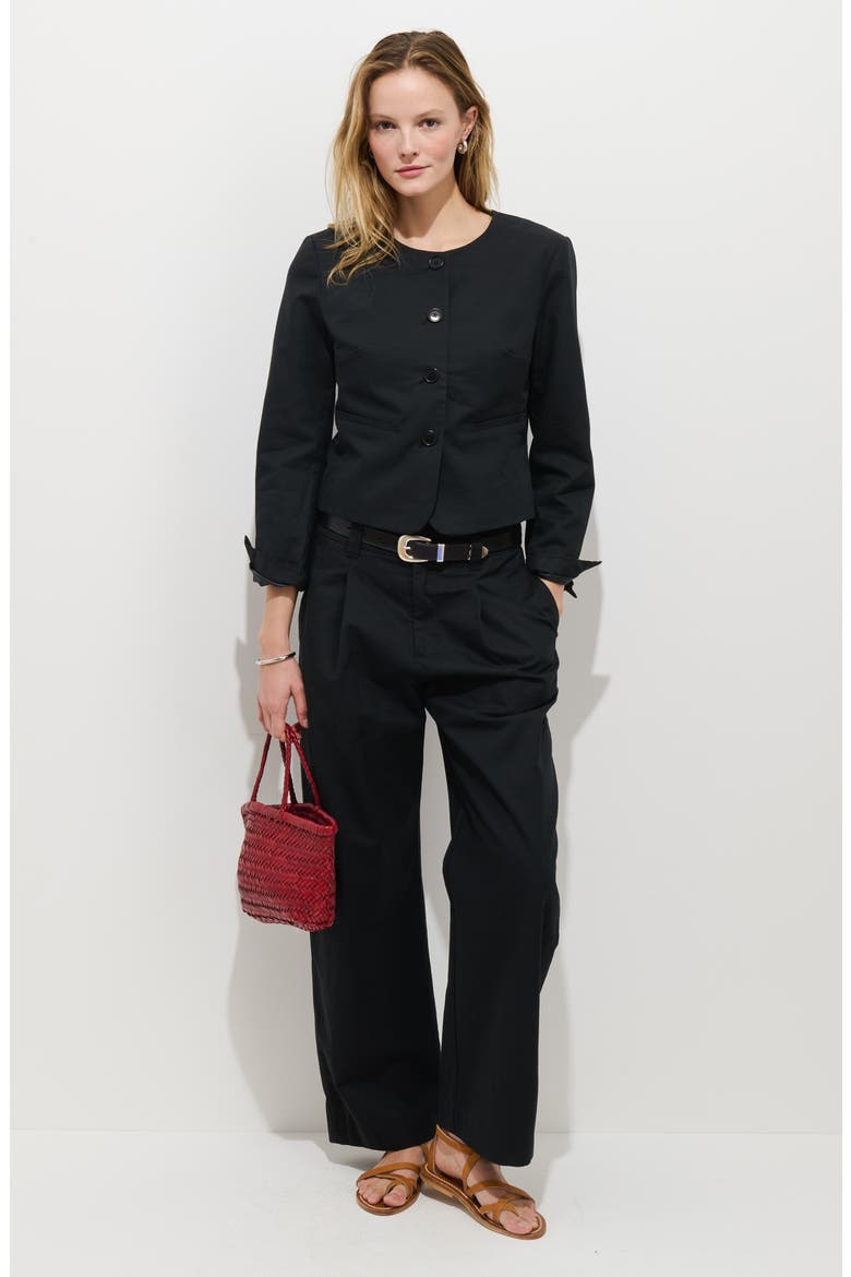 Soho Collarless Cotton & Linen Jacket, Alternate, color, BLACK