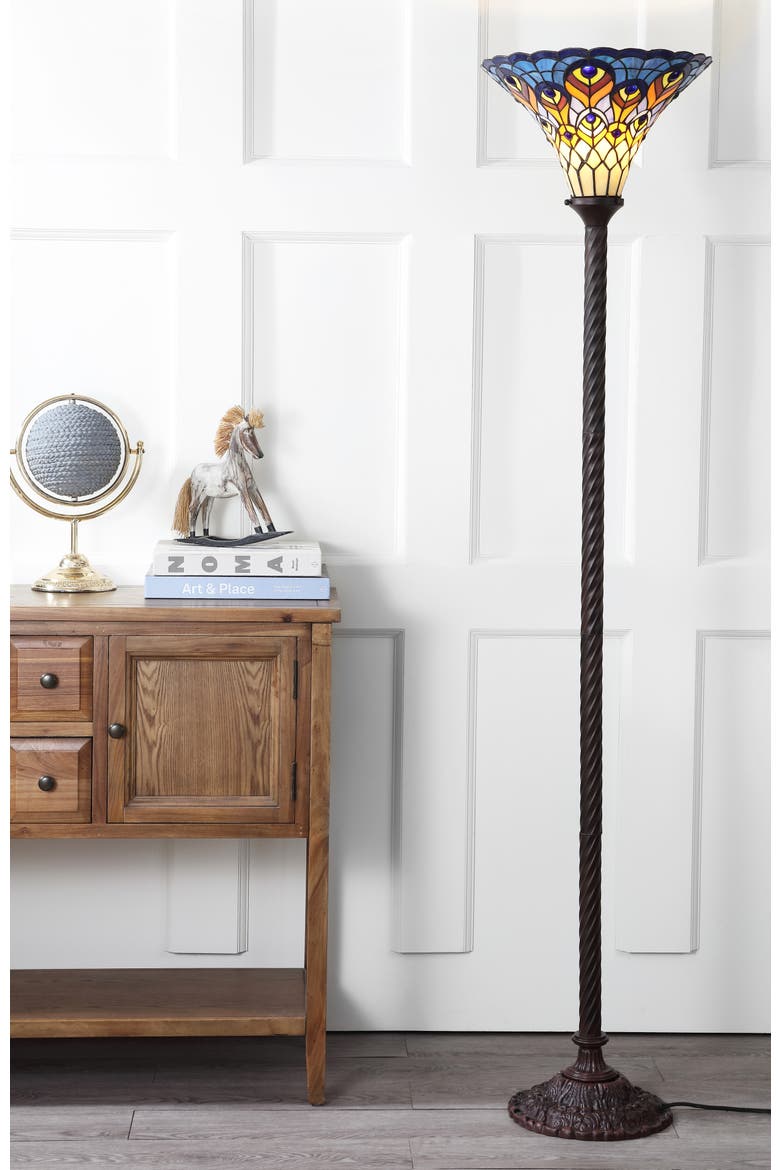 Peacock Tiffany-Style 70" Torchiere LED Floor Lamp, Bronze, Alternate, color, Bronze