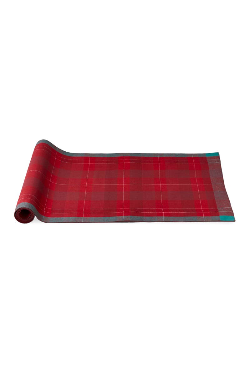 tag Joyous Plaid Table Runner Red Multi Cotton Christmas Decor, Main, color, Red