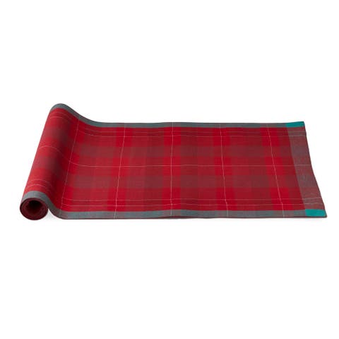 Joyous Plaid Table Runner Red Multi Cotton Christmas Decor