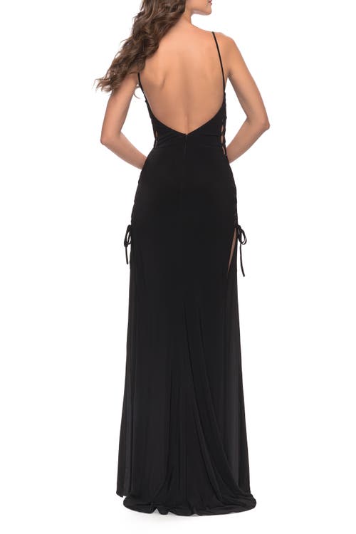 La Femme Matte Jersey Dress Featuring Open Lace Up Sides In Black