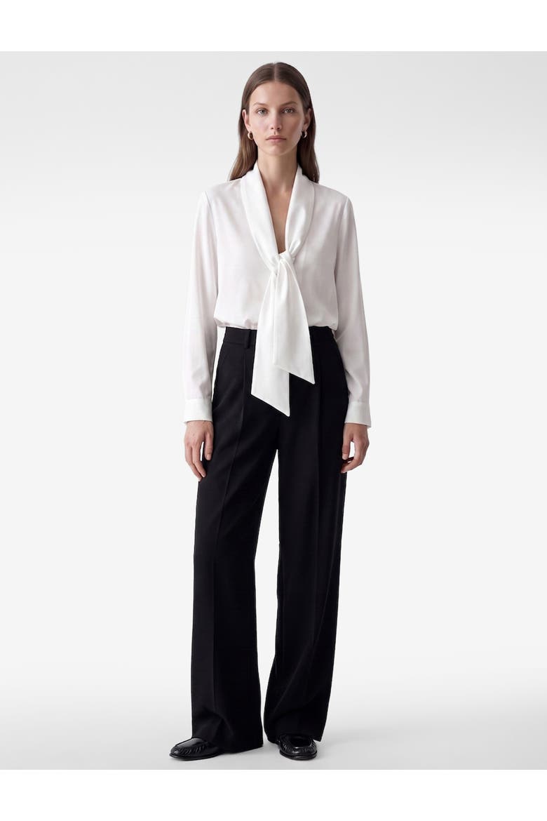Long Sleeve Shawl Collar Poplin Top, Main, color, OFF WHITE