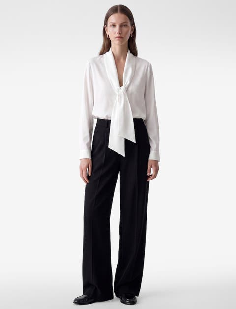 Long Sleeve Shawl Collar Poplin Top