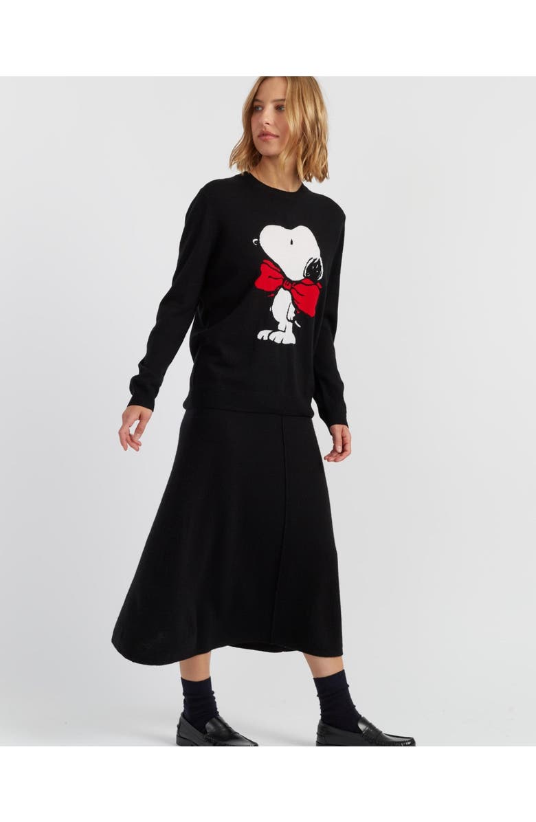 Chinti & Parker Wool-Cashmere Bow Tie Snoopy Sweater, Alternate, color, Black