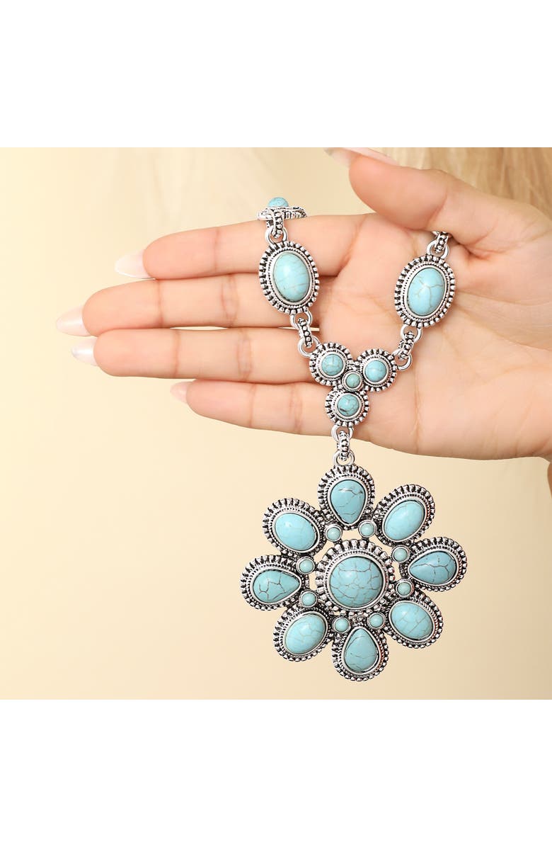 Jessica Simpson Women's Large Turquoise Stone Flower Necklace in Silver or Gold Tone, Alternate, color, Gold, Silver, Turquoise