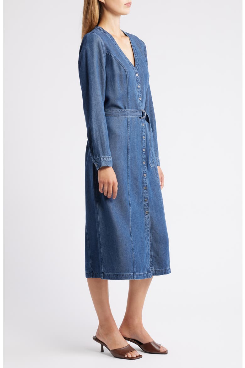Long Sleeve Belted Denim Midi Dress, Alternate, color, HORIZON WASH