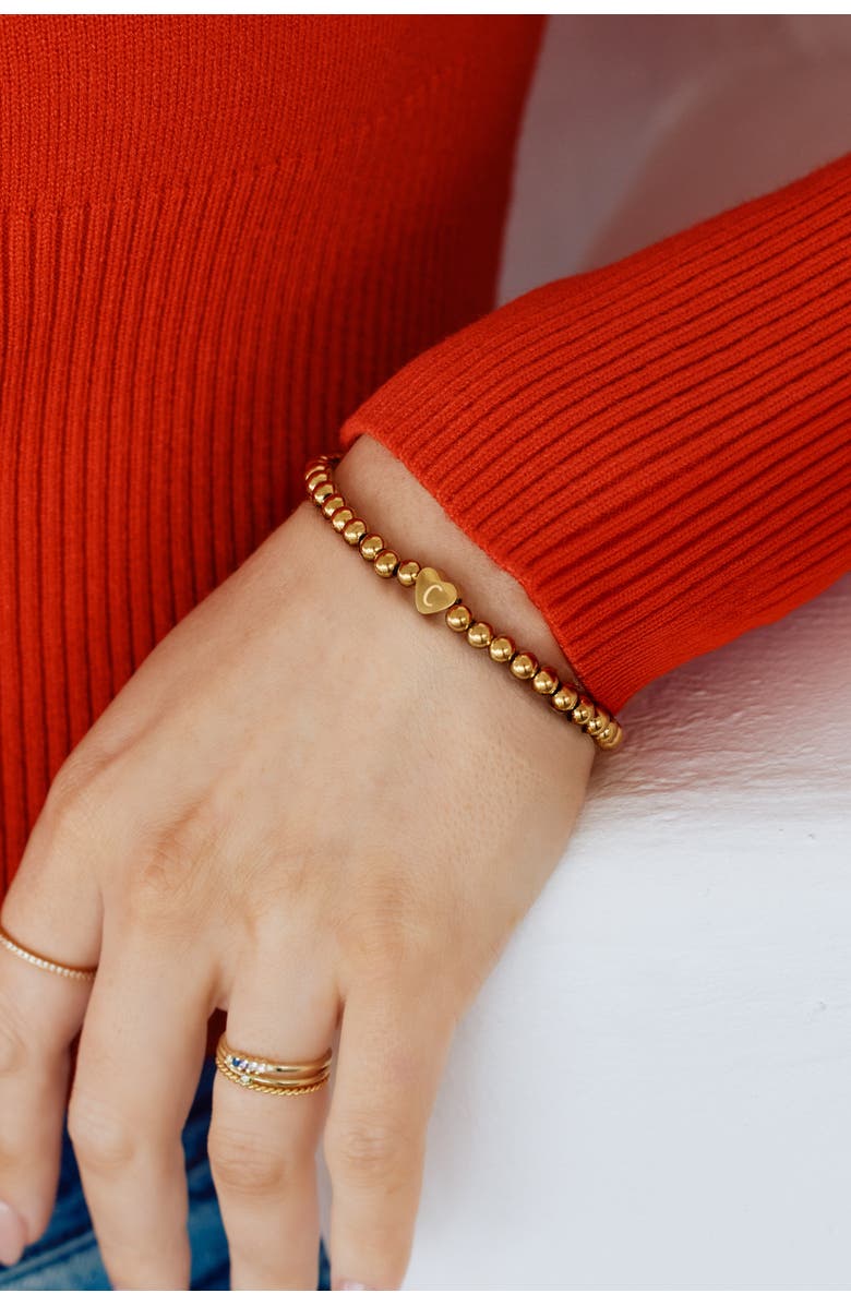 Mint & Lily Gold Beaded with Heart Initial Bracelet, Alternate, color, Letter C