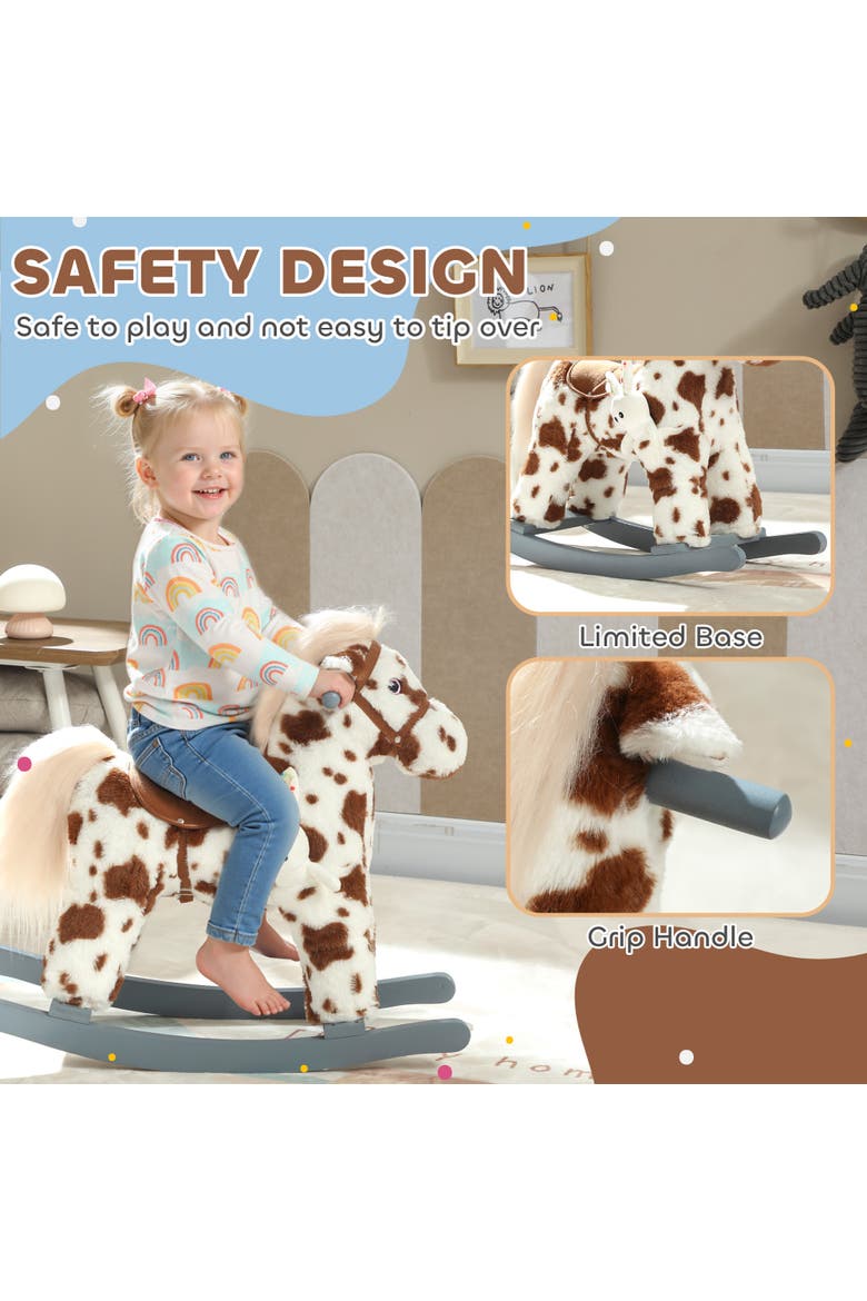 Kids Rocking Horse Animal Rocker with Rabbit Toy and Realistic Sound for Toddlers Soft Filling Ride on Pony, Alternate, color, Brown