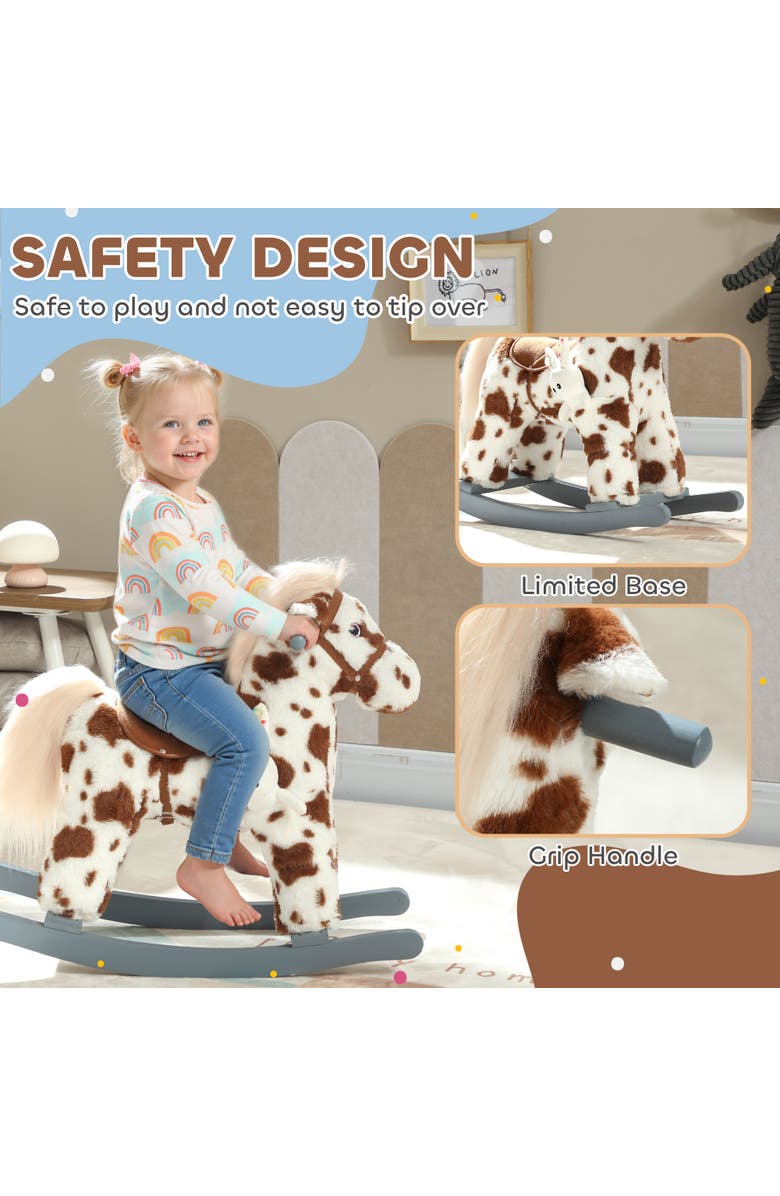 Qaba Kids Rocking Horse Animal Rocker with Rabbit Toy and Realistic Sound for Toddlers Soft Filling Ride on Pony, Alternate, color, Brown