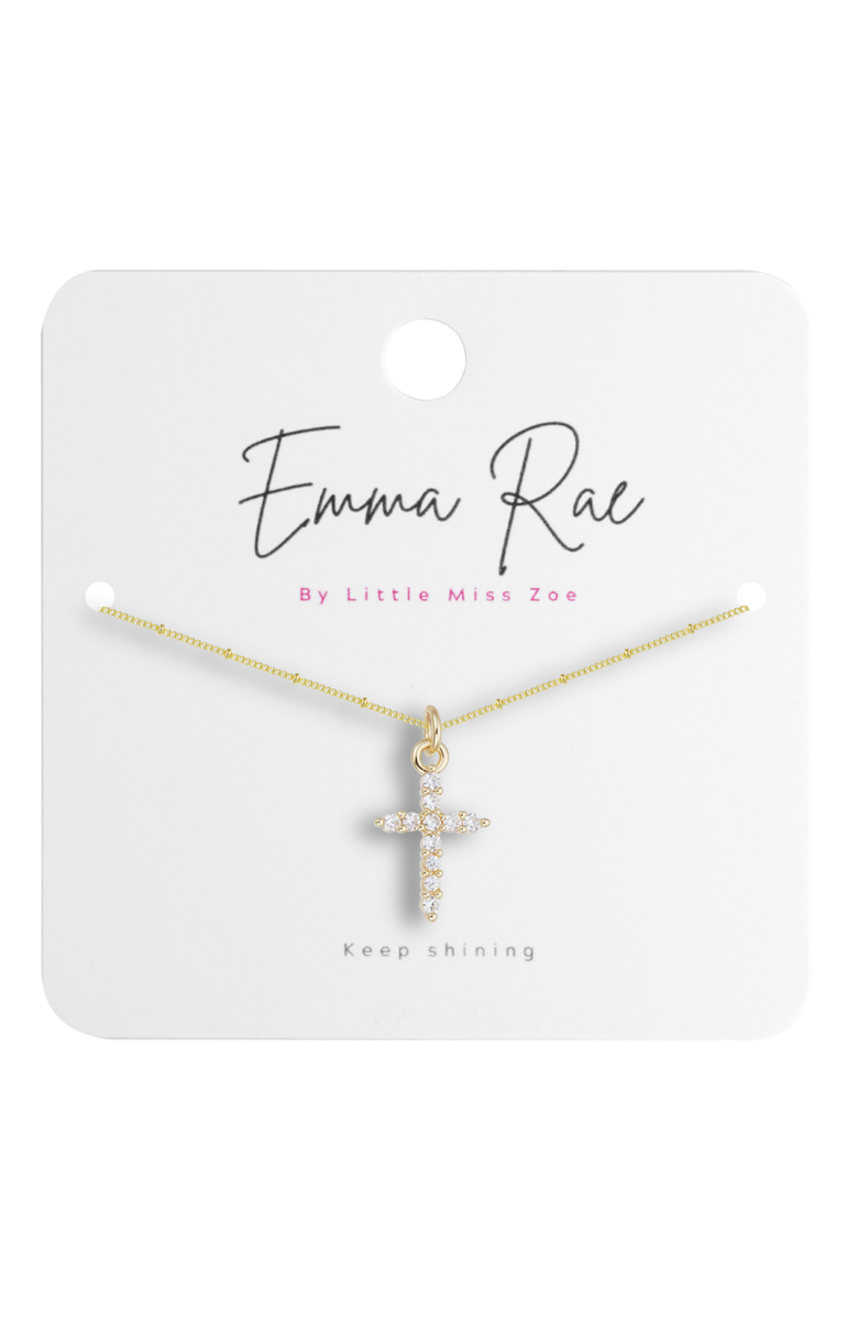 Emma Rae Cubic Zirconia Cross Pendant Necklace, Alternate, color, Metallic Gold