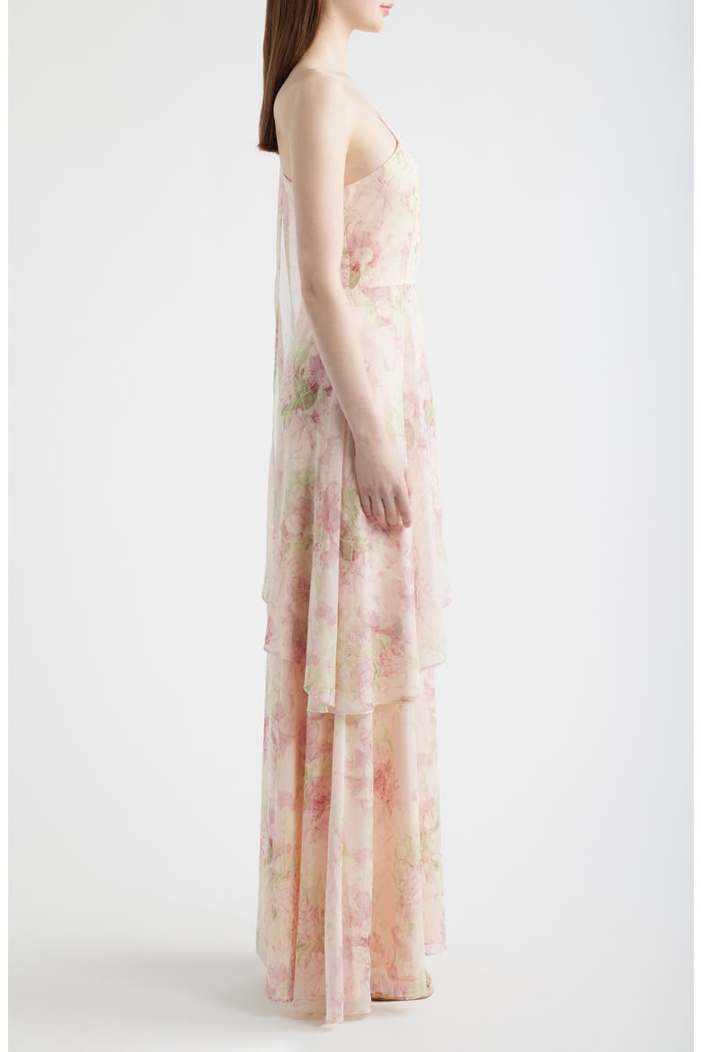 Amara Floral Print One-Shoulder Gown, Alternate, color, PINK MULTI