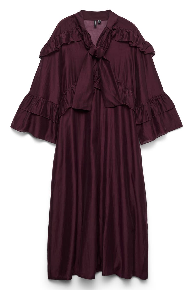 Jenna Ruffle Detail Long Sleeve Dress, Alternate, color, WINETASTING