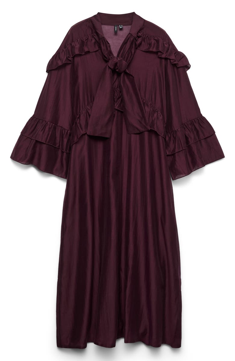 VERO MODA Jenna Ruffle Detail Long Sleeve Dress, Alternate, color, Winetasting