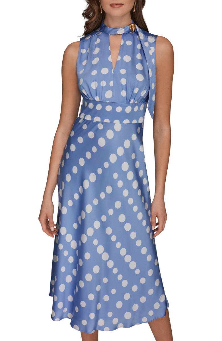 Donna Karan New York Print Scarf Sleeveless Midi Dress, Alternate, color, Cielo/ Cream