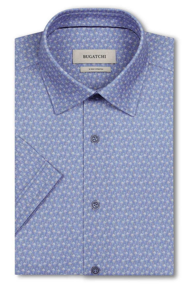 Miles OoohCotton® Flamingo Print Short Sleeve Button-Up Shirt, Alternate, color, COBALT