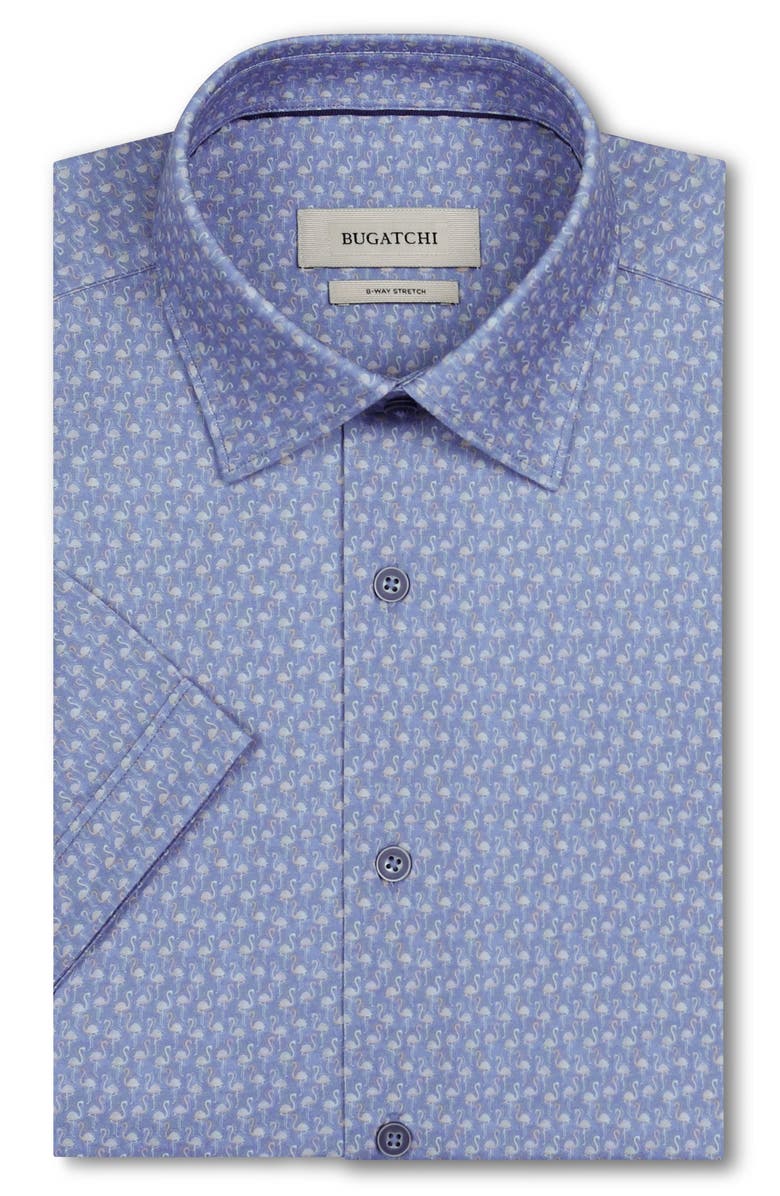 Bugatchi Miles OoohCotton<sup>®</sup> Flamingo Print Short Sleeve Button-Up Shirt, Alternate, color, Cobalt