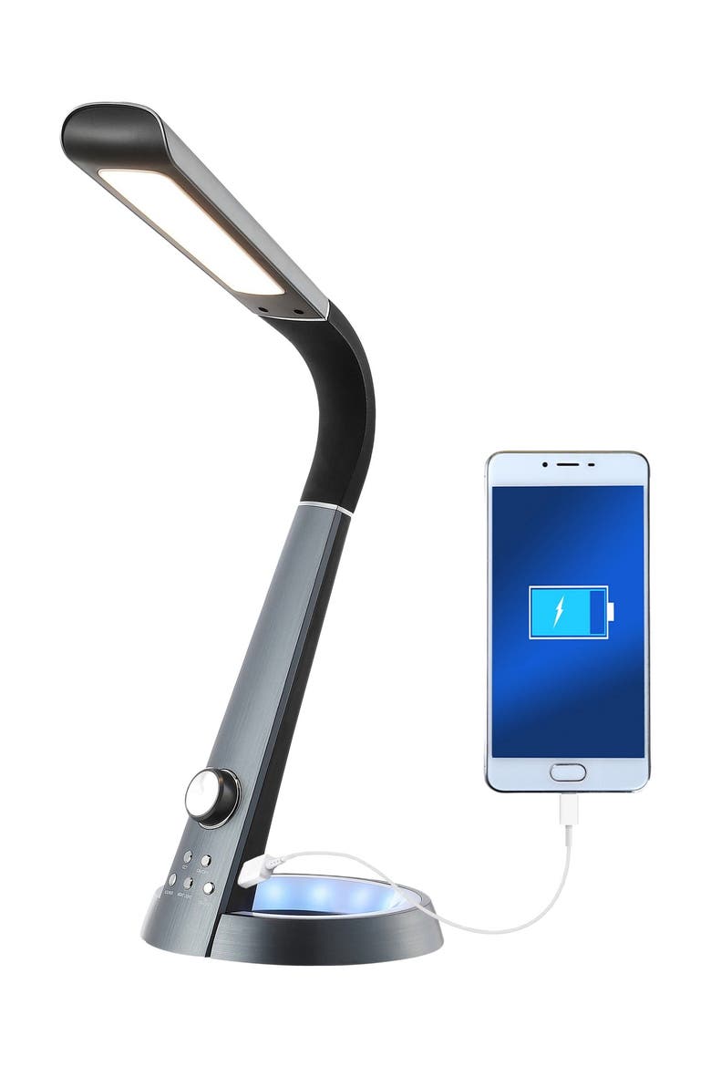 Milton 19" Aluminum Contemporary Minimalist Adjustable Head Dimmable USB Charging LED Task Lamp, Main, color, Black