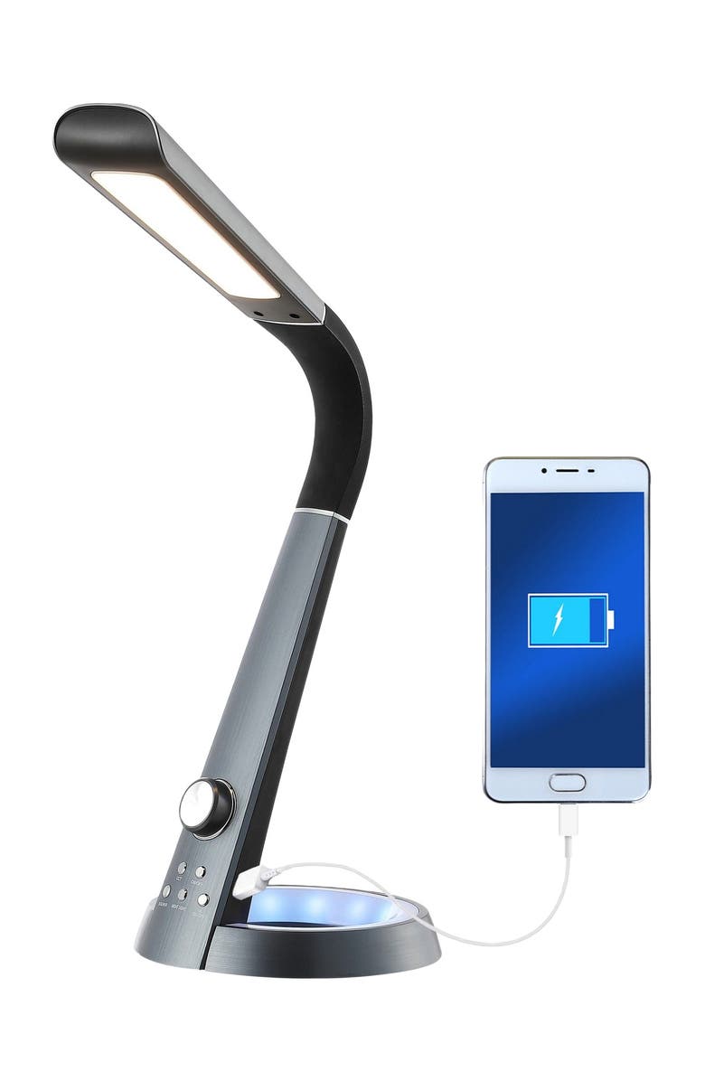 JONATHAN Y Milton 19" Aluminum Contemporary Minimalist Adjustable Head Dimmable USB Charging LED Task Lamp, Main, color, Black