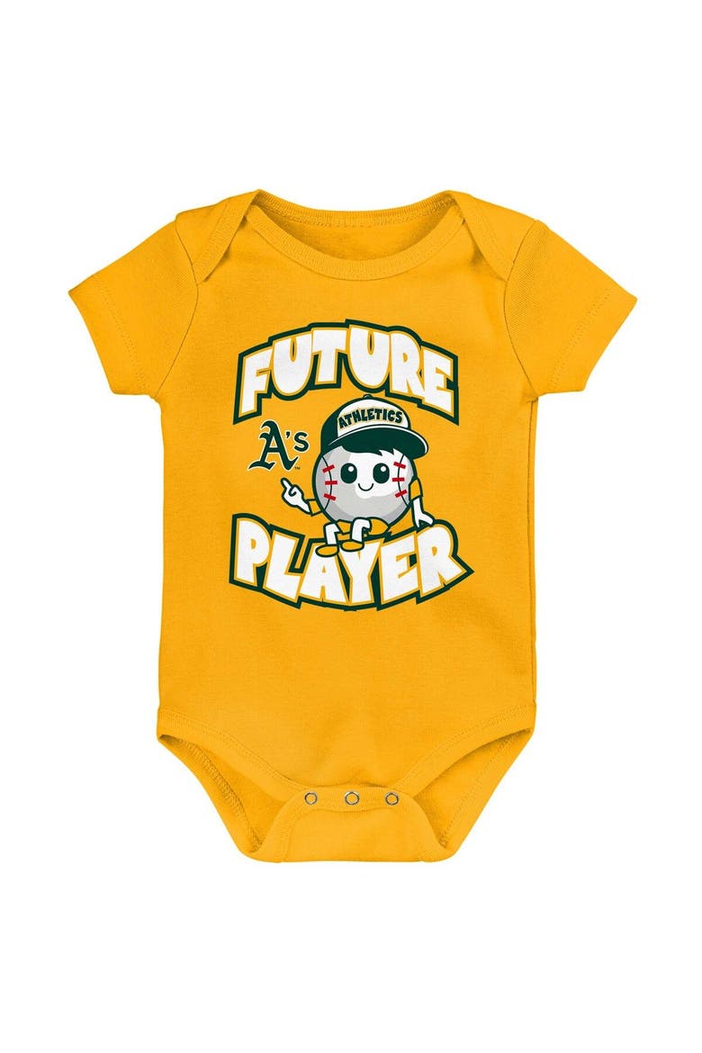 Newborn & Infant Gold/Green/White Oakland Athletics Minor League Player Three-Pack Bodysuit Set, Alternate, color, Gold