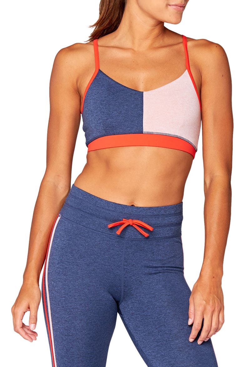 Fran Colorblock Sports Bra, Alternate, color, HEATHER CHAMBRAY / CHENILLE