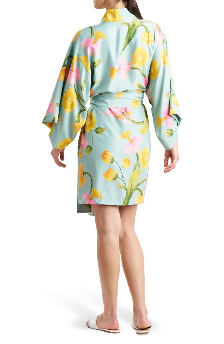Natori Solene Matte Charmeuse Robe, Alternate, color, Teal Multi