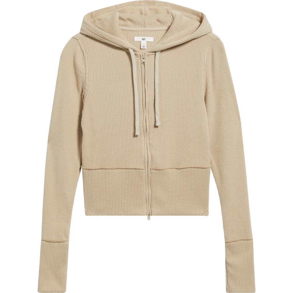 Bp. Hacci Rib Zip Hoodie In Brown