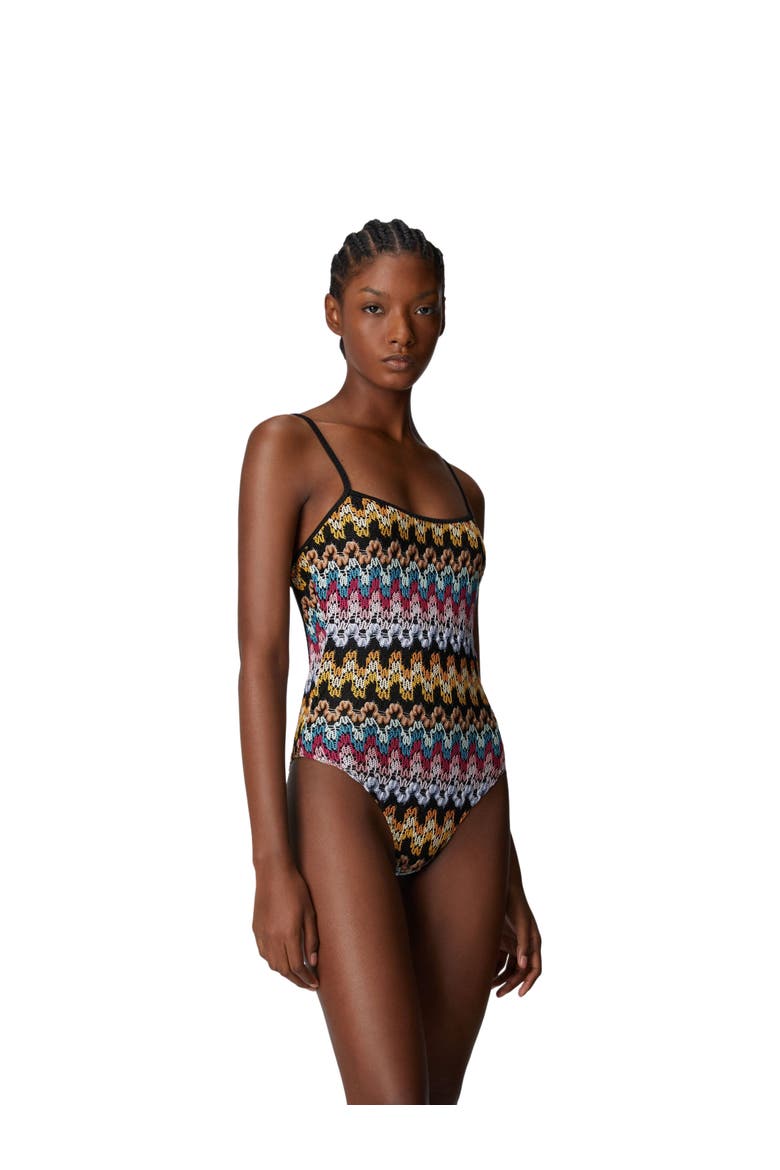 One-piece Swimsuit In Lamé Viscose Lace, Main, color, Black Multi