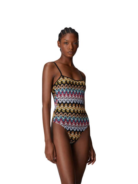 One-piece Swimsuit In Lamé Viscose Lace