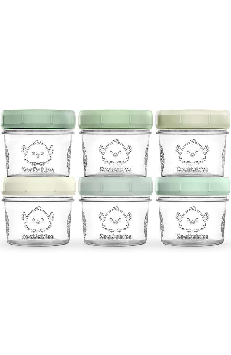 KeaBabies 6-Pack Prep Jars Food Glass Containers, Main, color, Sage