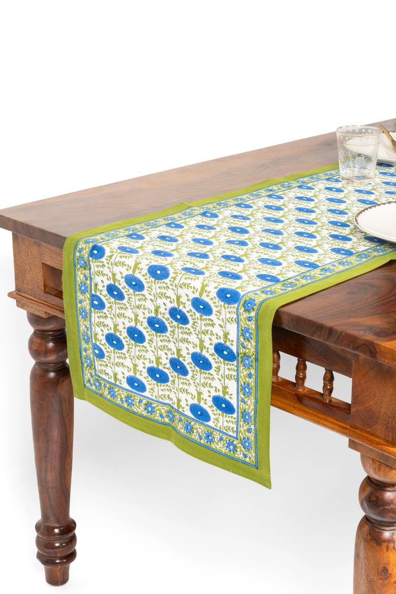 Blue Araminta Blockprint Tablerunner, Main, color, Blue
