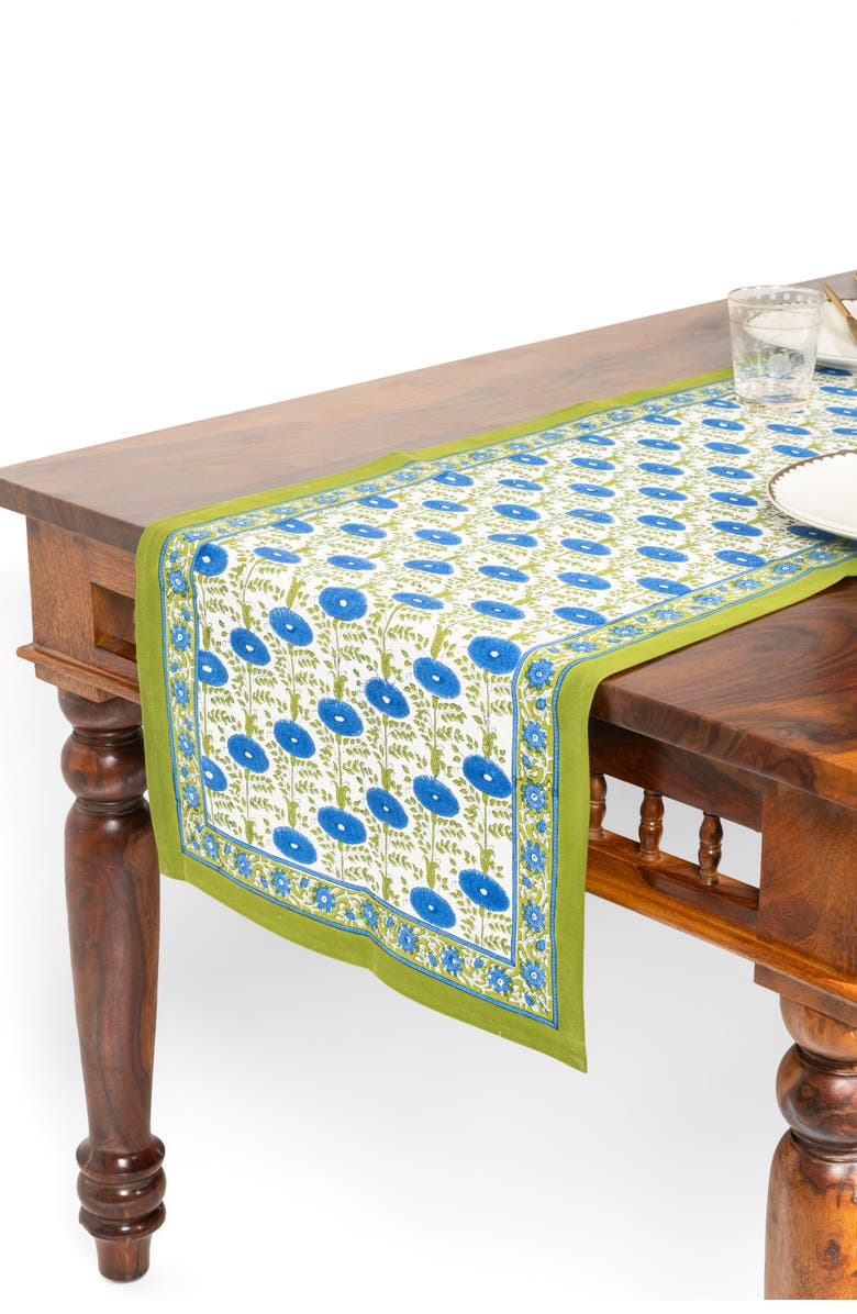 Inner Child Blue Araminta Blockprint Tablerunner, Main, color, Blue
