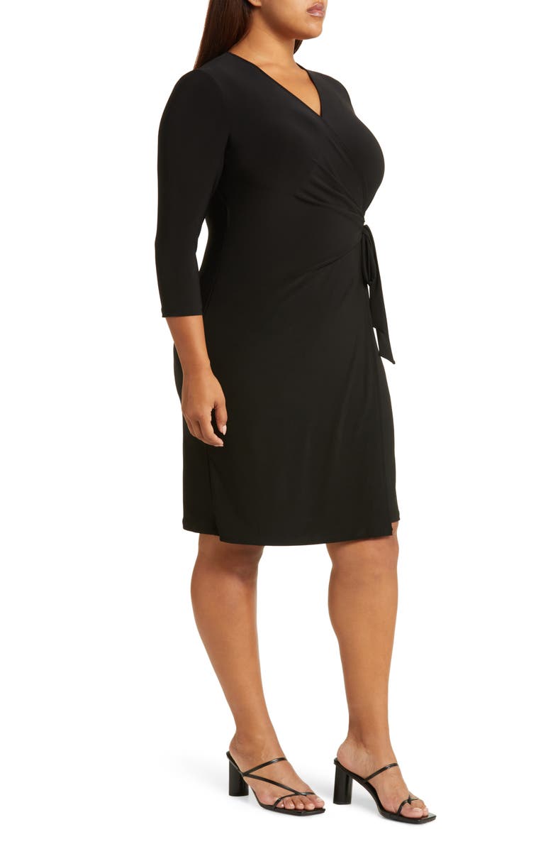 Anne Klein Long Sleeve Solid Faux Wrap Dress, Alternate, color,