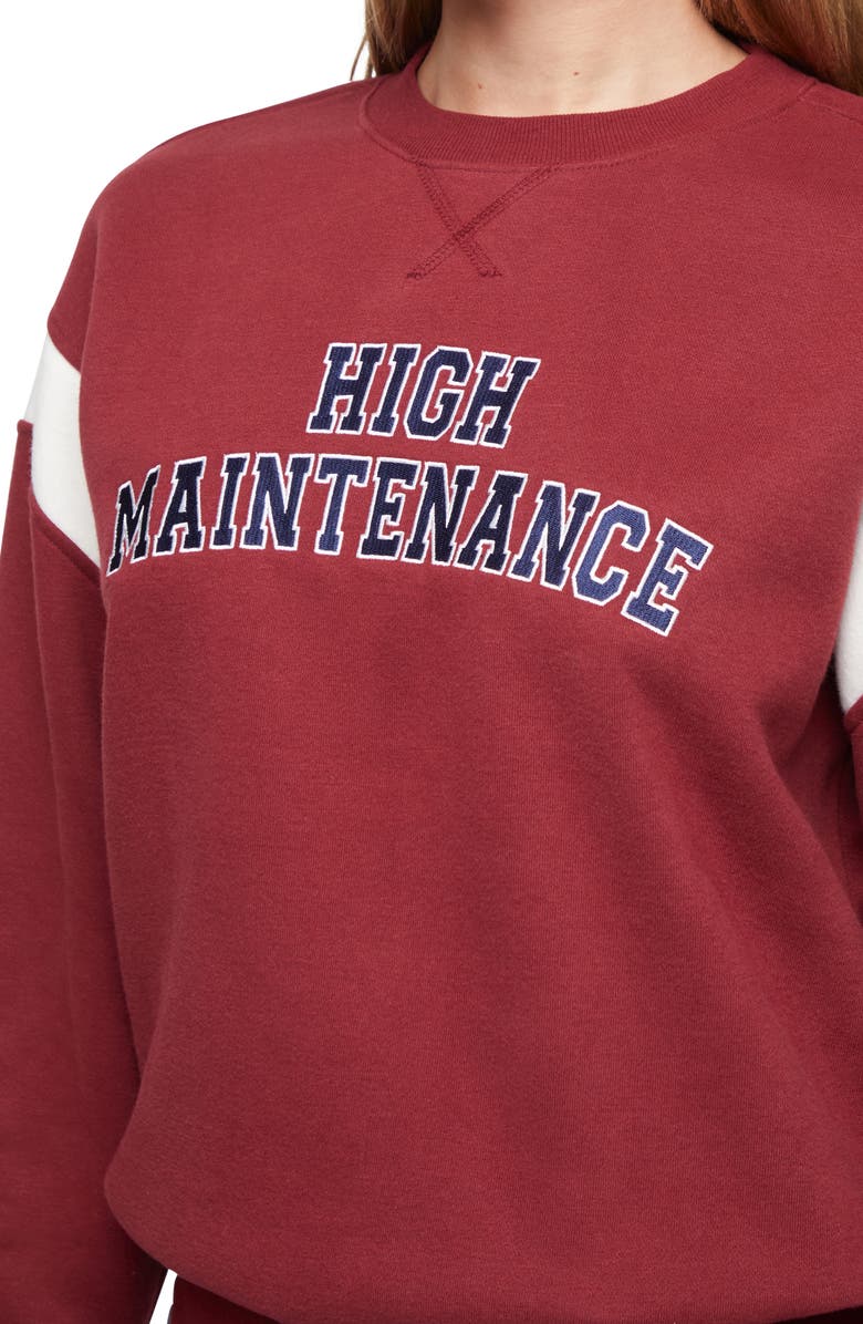 Wildfox High Maintenance Varsity Sweatshirt, Alternate, color, Cabernet