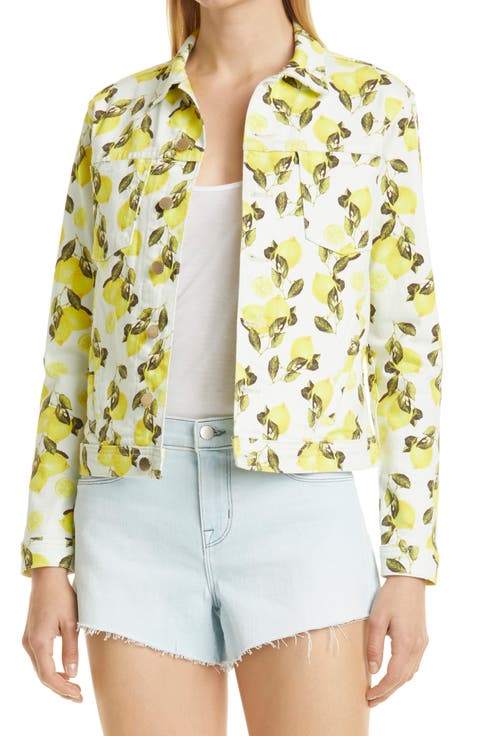 Celine Lemon Print Stretch Cotton Trucker Jacket