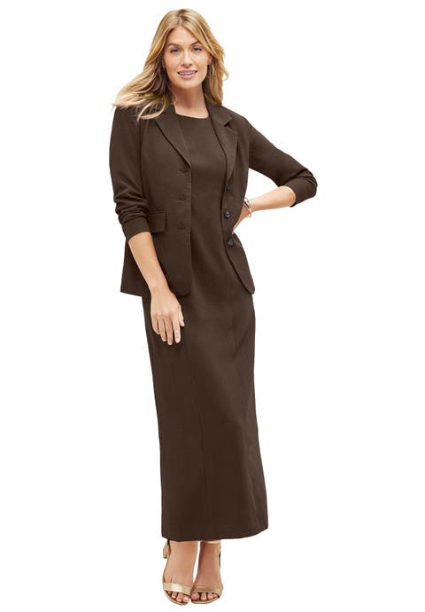2-Piece Stretch Crepe Single-Breasted Maxi Jacket Dress (Plus Available)
