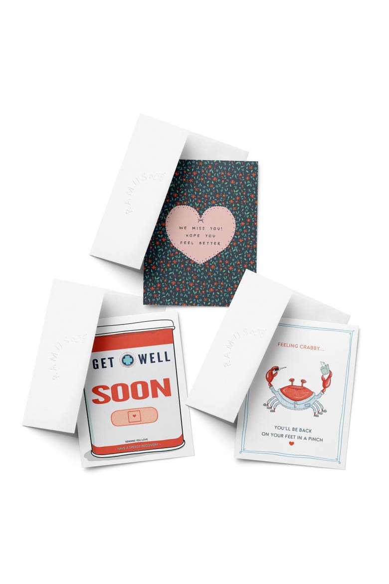 Sympathy Greeting Card Pack, 'Petals Feel Better, Feeling Crabby, Get Well Band Aids', Main, color, Multi-Pack