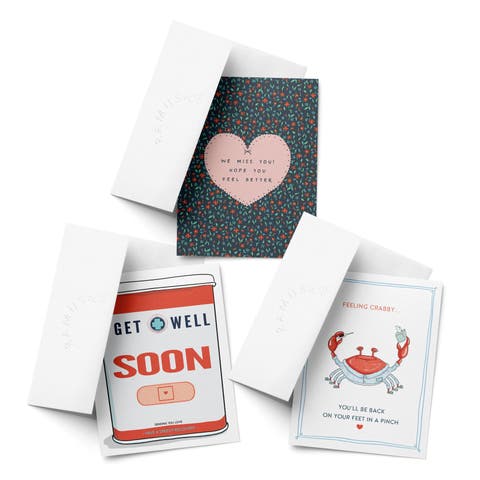 Sympathy Greeting Card Pack, 'Petals Feel Better, Feeling Crabby, Get Well Band Aids'