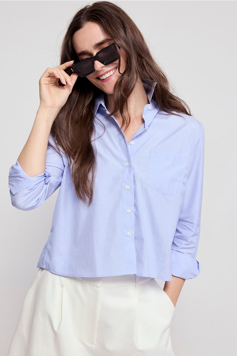 The Long Sleeve Boxy Crop, Alternate, color, Thin Blue/White Stripe