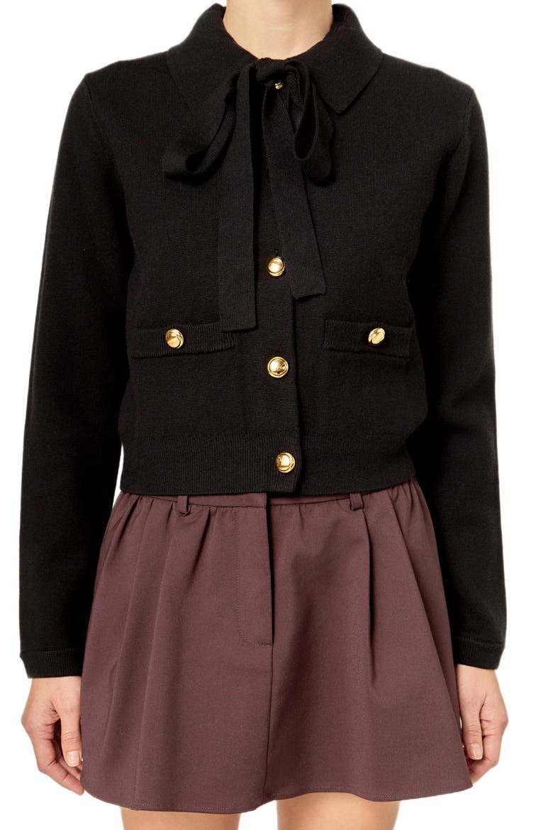Detachable Bow Cardigan, Alternate, color, BLACK