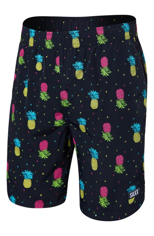 Saxx Go Coastal 2n1 7-inch Swim Shorts In Pineapple Flip- Black