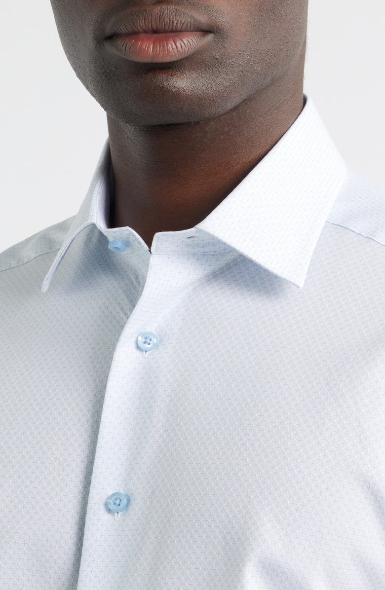 David Donahue Slim Fit Geometric Pattern Cotton Dobby Dress Shirt, Alternate, color, White/ Sky