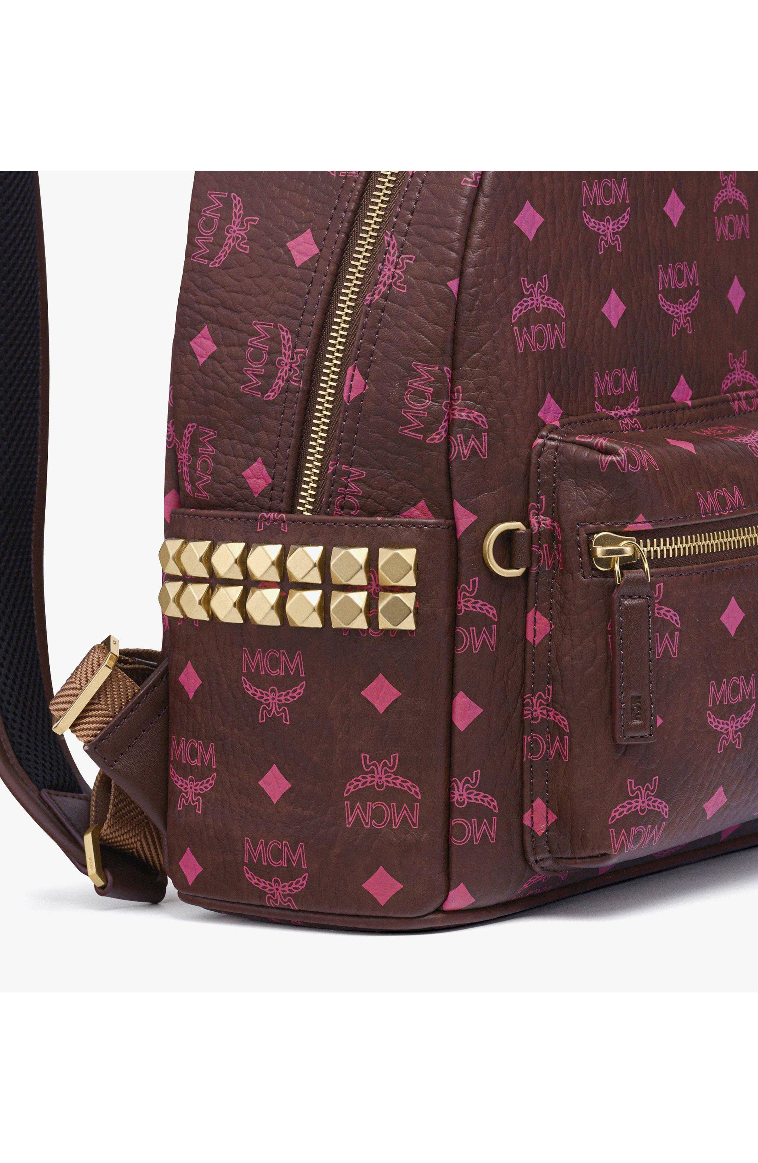 MCM Small Stark Side Studs Backpack in Visetos, Alternate, color, Cinnamon