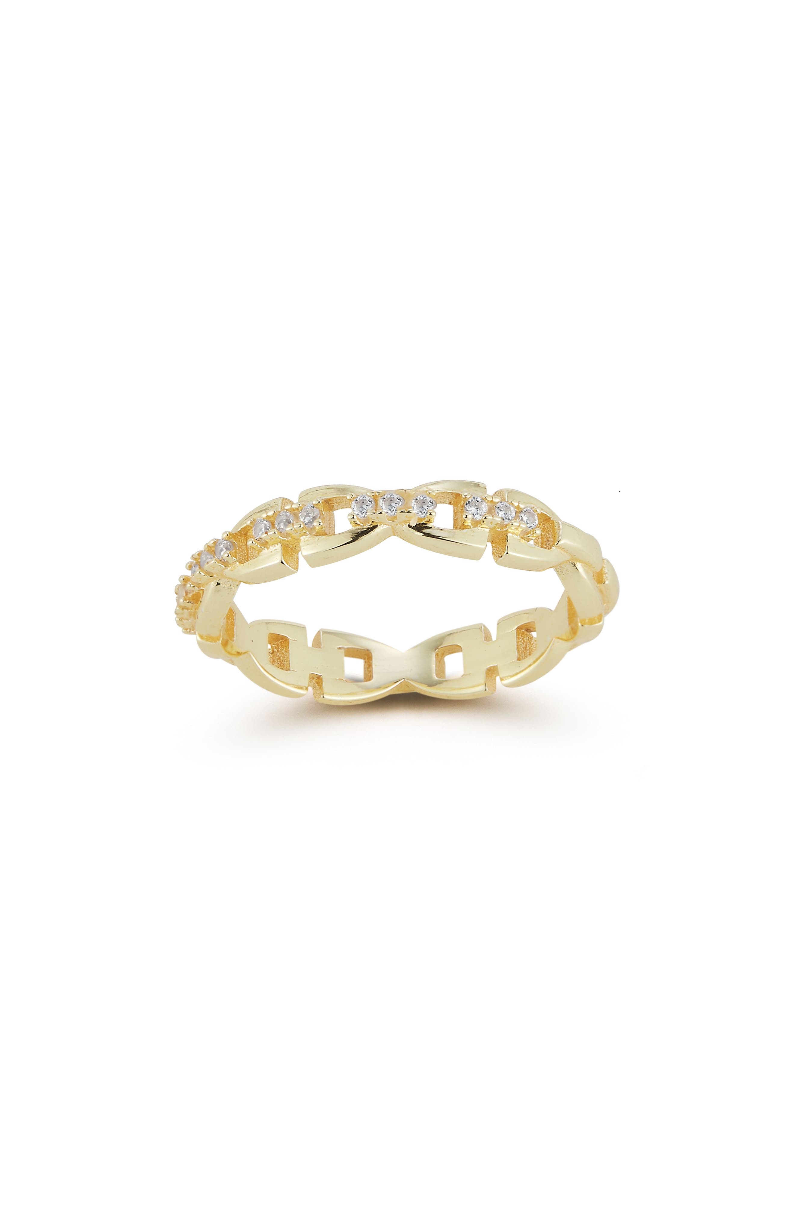 GLAZE JEWELRY 14K Gold Plated Sterling Silver CZ Chain Link Ring (Women ...