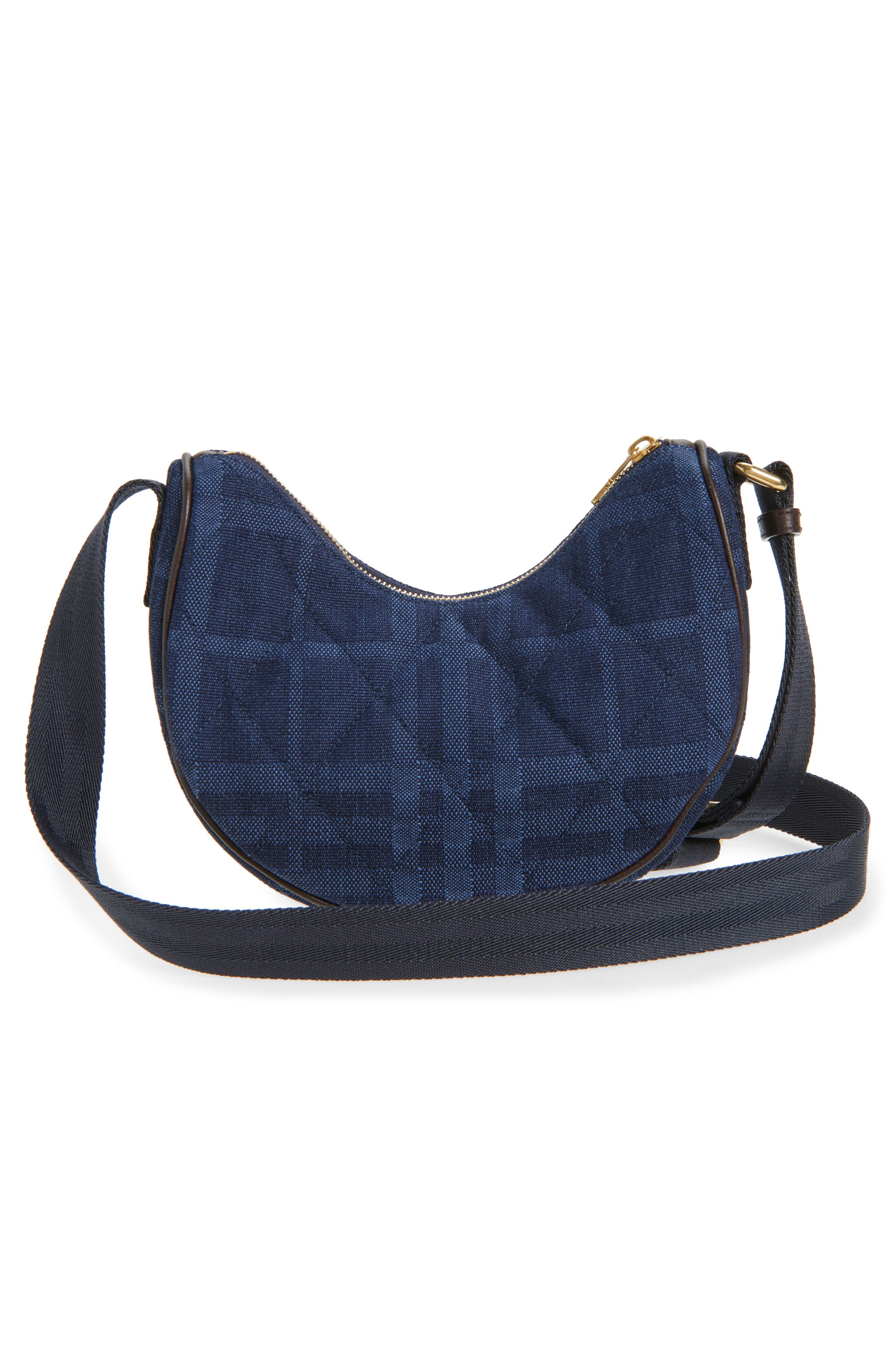 Burberry Horseshoe Denim Crossbody Bag, Alternate, color, Blue