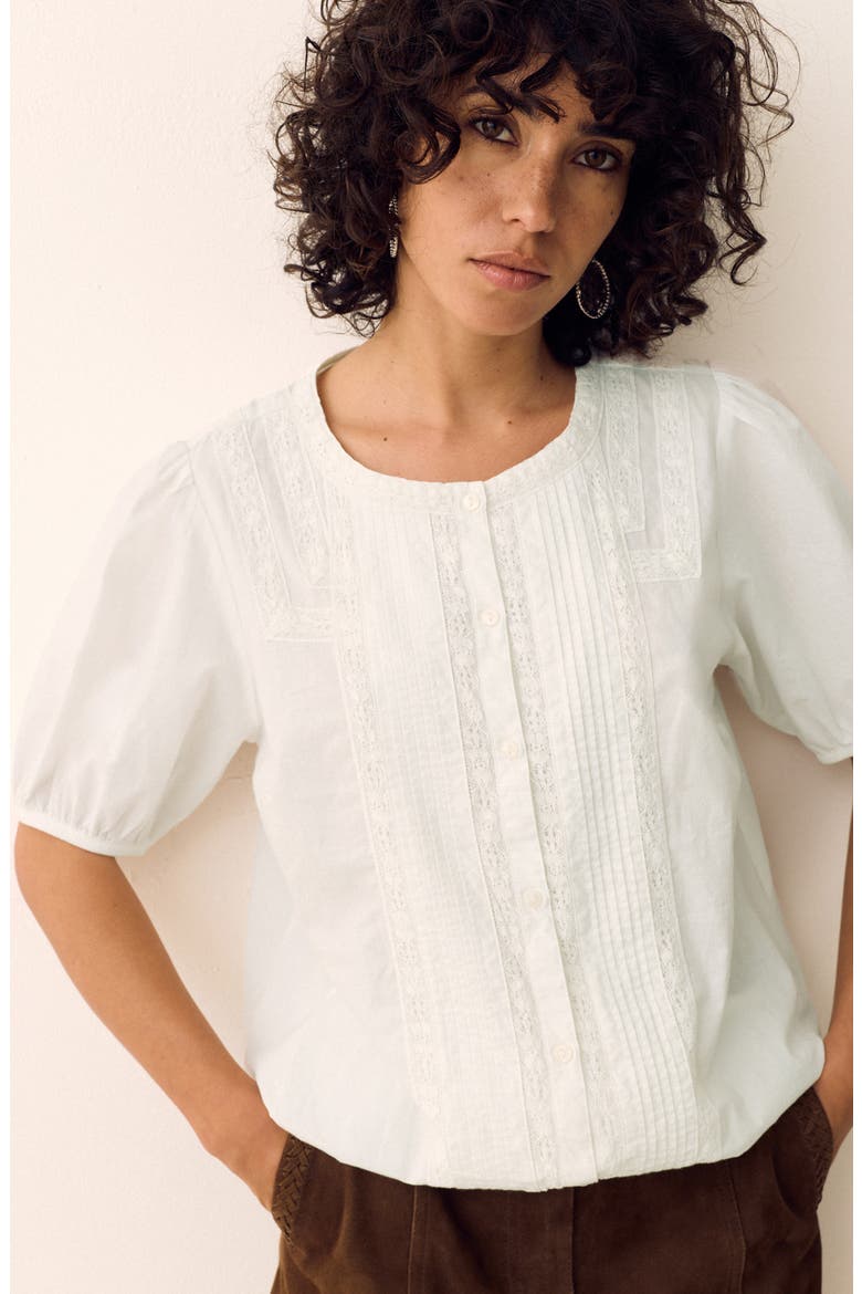 Pintuck Lace Inset Top, Alternate, color, SOFT WHITE