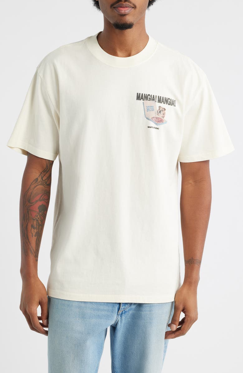 SANTO STUDIO Mangia Mangia Drappo Graphic T-Shirt, Main, color, Cream