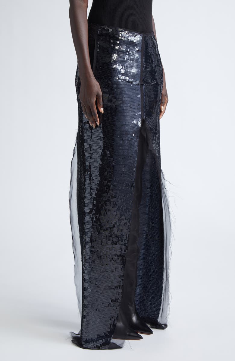 Rick Owens Concordians Sequin & Chiffon Sliced Skirt, Alternate, color, Black