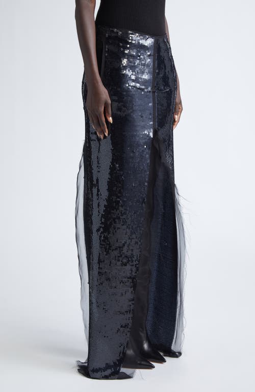 Rick Owens Concordians Sequin & Chiffon Sliced Skirt In Black