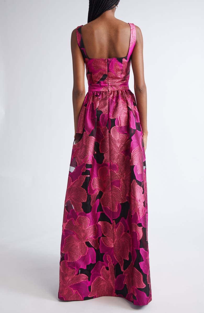 ST. JOHN Metallic Jacquard Organza Gown, Alternate, color, Hot Pink