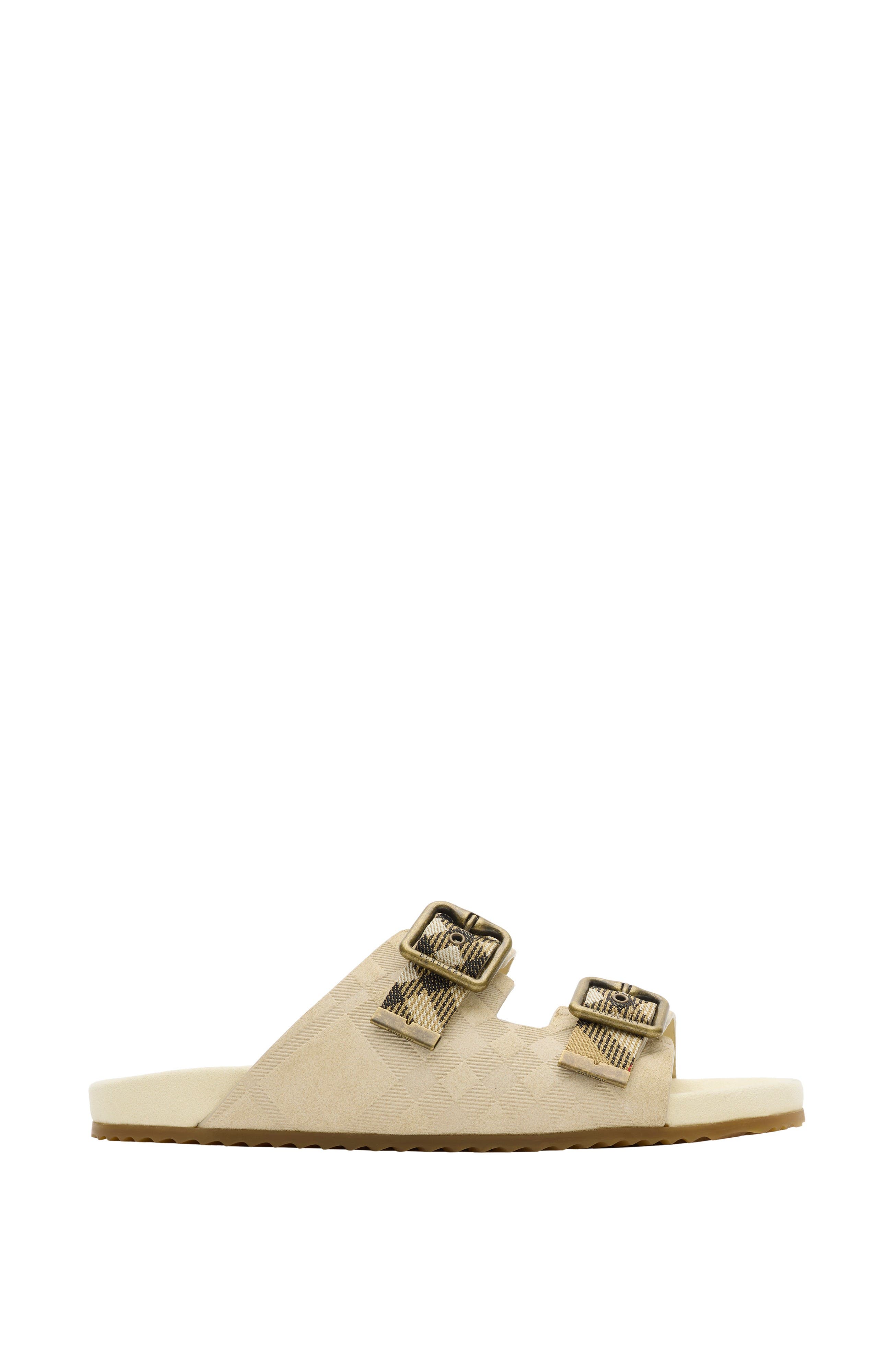 Burberry Check Suede Urchin Sandals, Main, color, Bake Beige